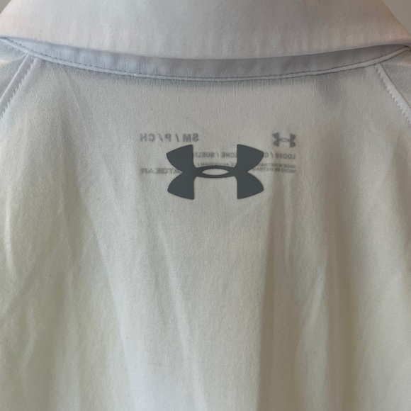 Under Armour Heatgear Men Small Yellow Striped Stretch Loose Fit Golf Polo Shirt - Picture 5 of 5